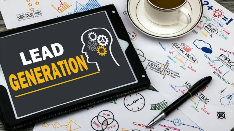 Tablet on a table with Lead Generation images